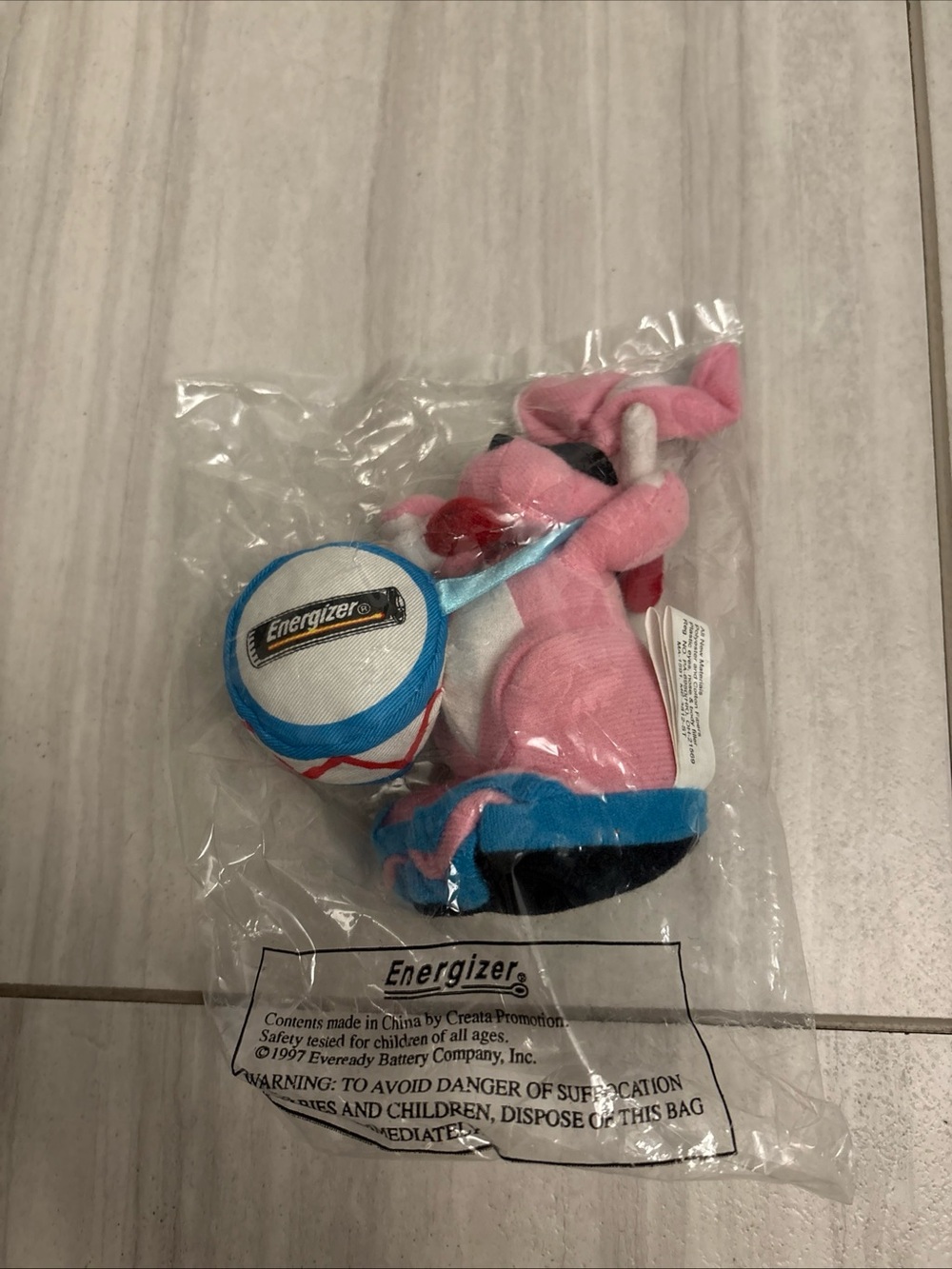 Energizer Bunny Vintage 7" Pink  Bean Bag Toy Plush 1997 Drum SEALED